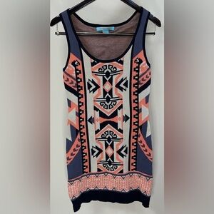 Flying Tomato Anthropologie Women's Medium Orange Aztec Sweater Tank Top Dress